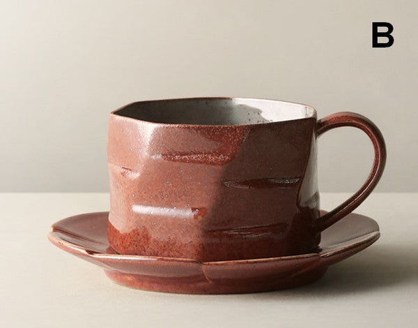 Unique Tea Cup and Saucer, Modern Handmade Pottery Coffee Cup, Creative Ceramic Coffee Cup with Saucer, Tea Cup Set for Afternoon Tea-LargePaintingArt.com