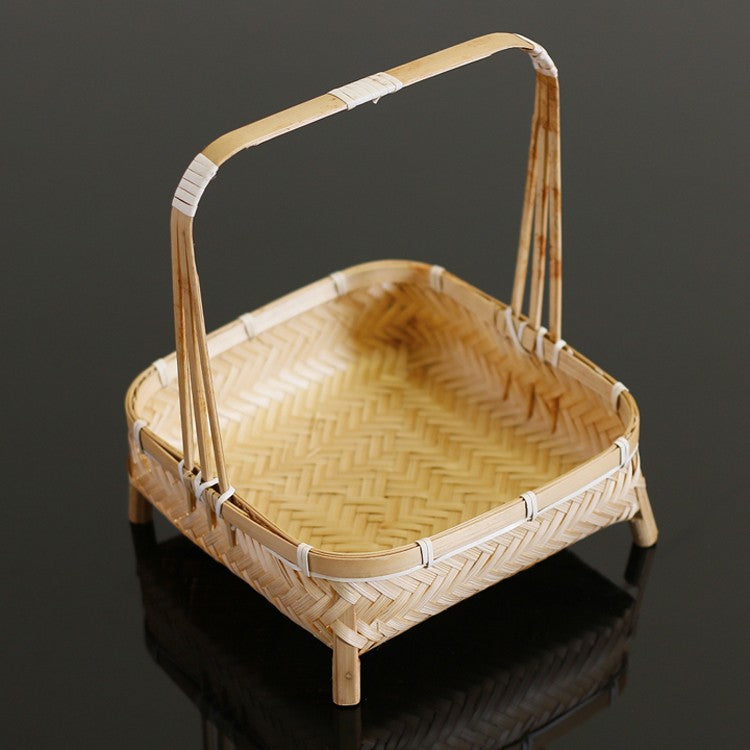 Lovely Cute Picnic Hand basket, Hand-woven Basket with Handle, Bamboo Basket for Food, Natural Fruit Basket, Kitchen Storage Baskets-LargePaintingArt.com