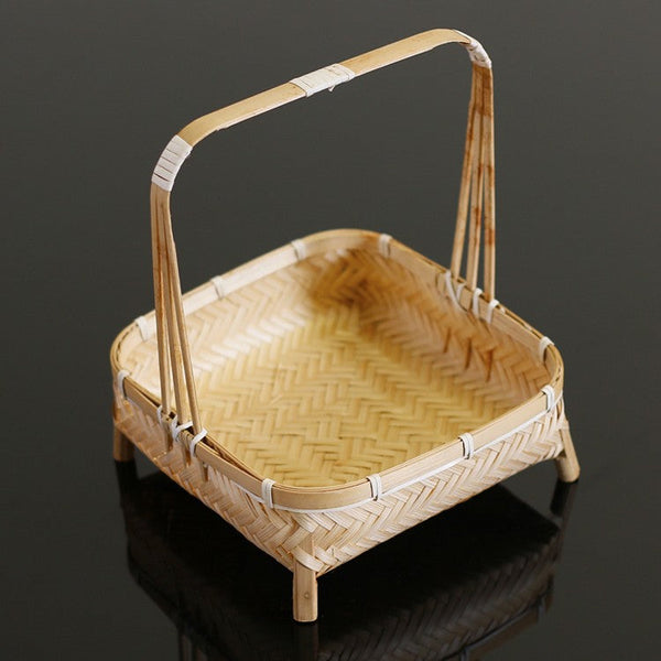 Lovely Cute Picnic Hand basket, Hand-woven Basket with Handle, Bamboo Basket for Food, Natural Fruit Basket, Kitchen Storage Baskets-LargePaintingArt.com