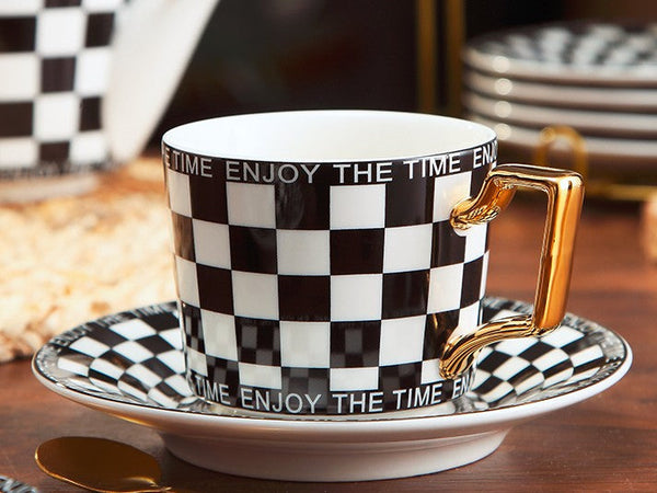 Creative Ceramic Coffee Cups for Office, Beautiful British Tea Cups, Creative Porcelain Tea Cup Saucer Set, 6.8 oz Tea Cup and Saucer in Gift Box as Birthday Gift-LargePaintingArt.com
