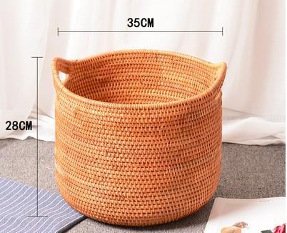 Large Woven Storage Basket with Handle, Large Rattan Basket, Large Round Storage Basket for Bathroom-LargePaintingArt.com