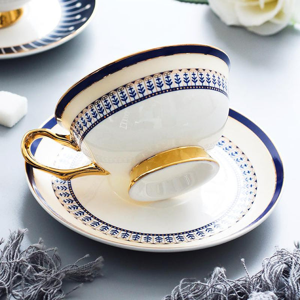 Porcelain Coffee Cups, Latte Coffee Cups, British Tea Cups, Tea Cups and Saucers, Coffee Cups with Gold Trim and Gift Box-LargePaintingArt.com