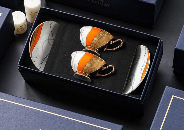 Elegant Royal Ceramic Coffee Cups, 6.8 oz Tea Cup and Saucer in Gift Box as Birthday Gift, Beautiful British Tea Cups, Creative Porcelain Tea Cup Set-LargePaintingArt.com