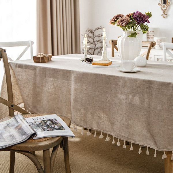 Simple Linen Rectangle Table Cover for Dining Room Table, Large Brown Tablecloth for Home Decoration, Modern Table Cloth, Square Tablecloth for Round Table-LargePaintingArt.com