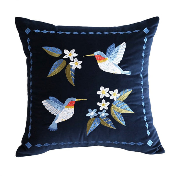 Large Modern Throw Pillows, Decorative Pillow Arrangement Ideas for Couch, Vintage Decorative Pillows, Embroidered Birds Cushion, Decorative Pillows for Couch-LargePaintingArt.com