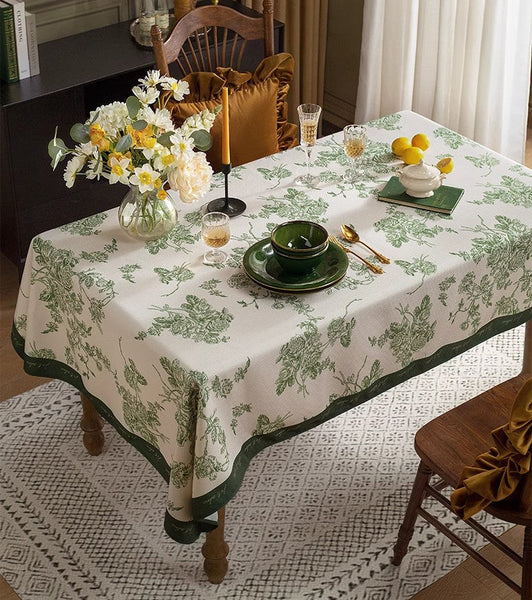 Chenille Flower Tablecloth for Dining Table, Elegant French Style Table Cover for Dining Room Table, Modern Rectangle Tablecloth for Oval Table-LargePaintingArt.com