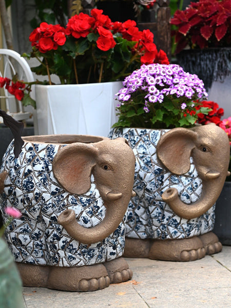 Unique Garden Flowerpot, Large Elephant Flowerpot, Resin Statue for Garden, Modern Animal Statue for Garden Ornaments, Villa Outdoor Decor Gardening Ideas-LargePaintingArt.com