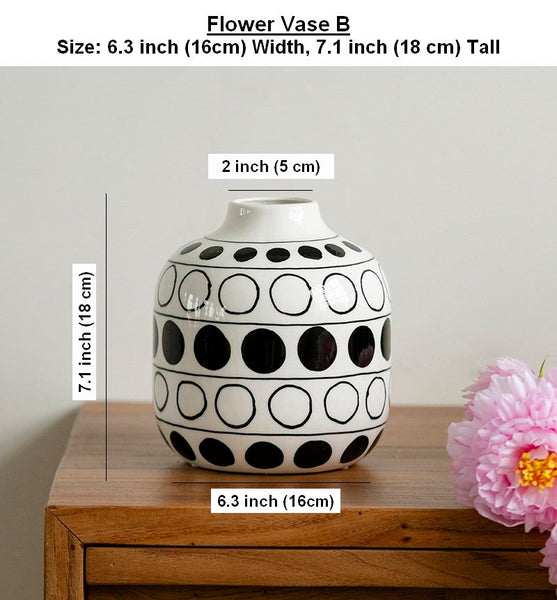 Ceramic Bud Vases, Black and White Polka Dot Flower Vase, Small Flower Vases on Table, Modern Porcelain Flower Vases, Handmade Water Holding Flower Vases-LargePaintingArt.com