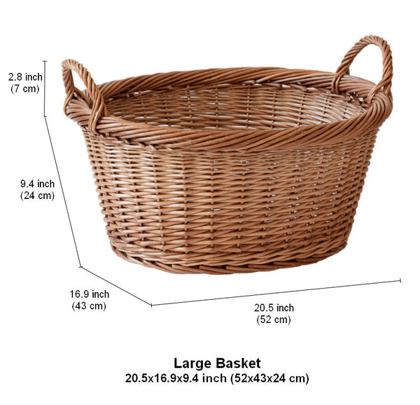 Willow Weaving Baskets for Vegetable, Natural Fruit Basket, Kitchen Storage Baskets, Large Picnic Food Basket with Handle, Natural Hand-woven Wicker Storage Basket-LargePaintingArt.com