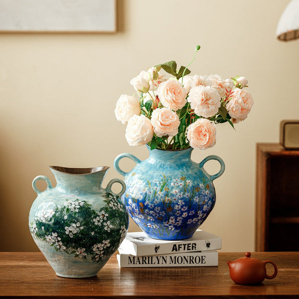 Large Flower Vases on Table, Modern Pottery Flower Vases, Centerpiece on Dining Table, Handmade Water Holding Flower Vases, Pottery Bud Vases-LargePaintingArt.com