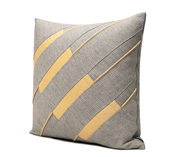 Grey Throw Pillow for Couch, Simple Modern Sofa Pillows, Grey Yellow Decorative Pillows, Modern Throw Pillows for Couch-LargePaintingArt.com