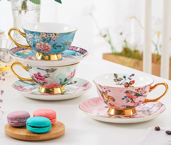 Unique Traditional Afternoon Tea Cup and Saucer in Gift Box, Royal Porcelain Tea Cup Saucer Set, Elegant Flower Pattern Ceramic Coffee Cups, Beautiful British Tea Cups-LargePaintingArt.com