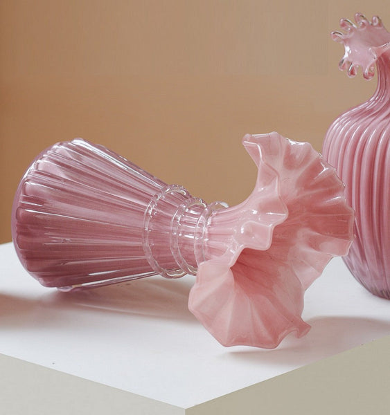 Centerpiece Contemporary Vases on Table, Pink Decorative Glass Vase, Mid Century Glass Vases, Handmade Modern Vases for Bedroom, Modern Glass Vase for Flowers-LargePaintingArt.com