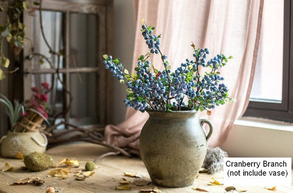 Simple Artificial Flowers for Home Decoration, Flower Arrangement Ideas for Living Room, Blue Cranberry Fruit Branch, Spring Artificial Floral for Bedroom-LargePaintingArt.com