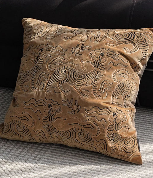 Contemporary Modern Sofa Pillows, Embroidery Tiger Pattern Pillows for Couch, Decorative Throw Pillows for Bedroom, Large Modern Sofa Pillow for Living Room-LargePaintingArt.com