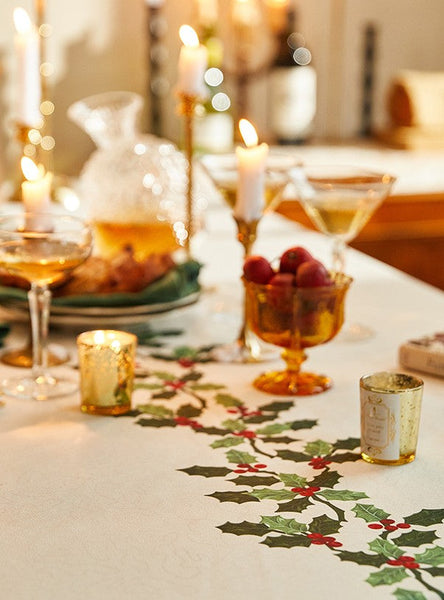Modern Rectangle Tablecloth for Dining Room Table, Flower Pattern Tablecloth for Home Decoration, Square Tablecloth, Farmhouse Table Cloth, Christmas Tablecloth-LargePaintingArt.com