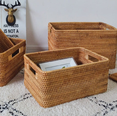 Rattan Storage Baskets, Storage Basket for Shelves, Rectangular Storage Basket for Toys, Storage Baskets for Kitchen, Storage Baskets for Bedroom-LargePaintingArt.com