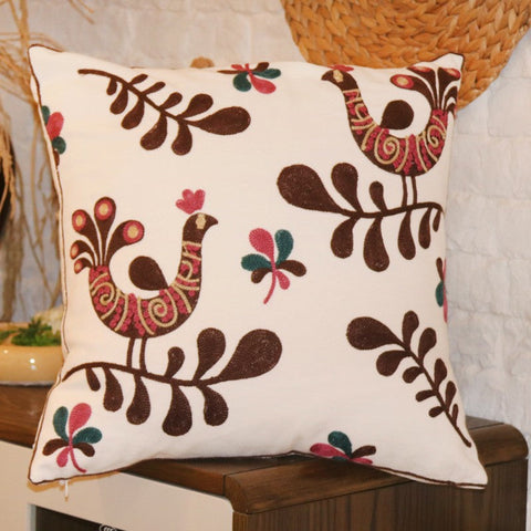 Farmhouse Embroider Cotton Pillow Covers, Love Birds Decorative Sofa Pillows, Cotton Decorative Pillows, Decorative Throw Pillows for Couch-LargePaintingArt.com