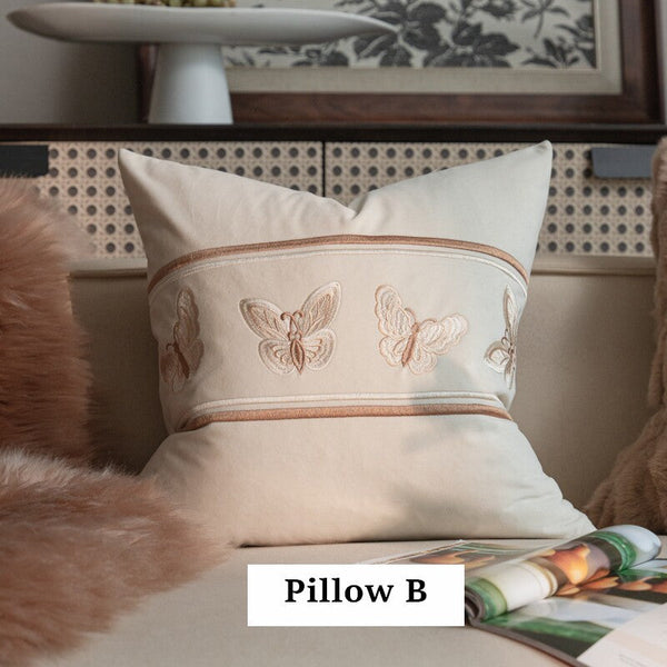 Modern Decorative Pillows for Bedroom, Decorative Pillow Arrangement Ideas for Couch, Embroidered Butterfly Pillow Covers, Large Decorative Throw Pillows for Living Room-LargePaintingArt.com