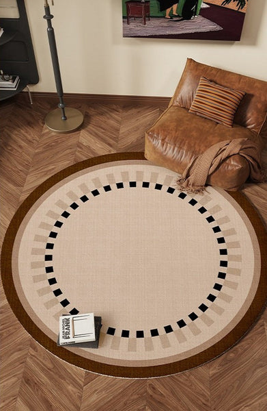 Mid Century Modern Rugs under Chairs, Bedroom Circular Modern Rugs, Geometric Round Rugs for Dining Room, Contemporary Modern Rugs-LargePaintingArt.com
