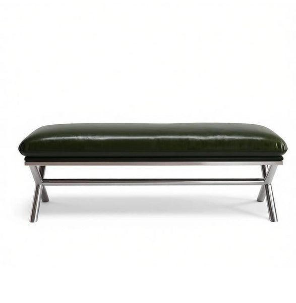 Contemporay Bedroom Bench, Luxury Genuine Leather Entry Bench, Upholstered Shoe Bench, Narrow Entryway Bench, Modern Shoe Changing Ottoman, Mid-Century Hall Bench-LargePaintingArt.com