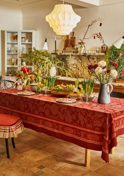 Christmas Table Cloth, Wedding Tablecloth, Red Flower Pattern Tablecloth for Home Decoration, Rectangle Tablecloth for Dining Room Table, Square Tablecloth-LargePaintingArt.com