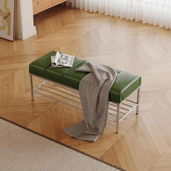 Contemporay Shoe Bench, Minimalist Genuine Leather Entry Bench, Upholstered Bedroom Bench, Narrow Entryway Bench, Modern Shoe Changing Ottoman, Mid-Century Hall Bench-LargePaintingArt.com