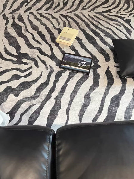 Modern Carpets for Office, Dining Room Floor Rugs, Black Stripe Area Rugs under Sofa, Mid Century Area Rugs for Living Room, Abstract Contemporary Rugs for Bedroom-LargePaintingArt.com