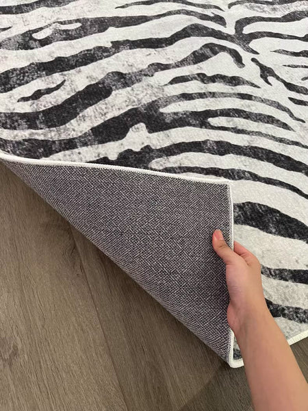 Modern Carpets for Office, Dining Room Floor Rugs, Black Stripe Area Rugs under Sofa, Mid Century Area Rugs for Living Room, Abstract Contemporary Rugs for Bedroom-LargePaintingArt.com