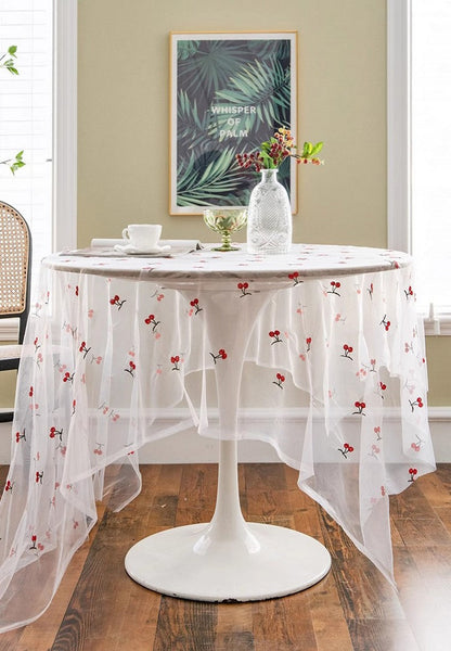 Extra Large Rectangular Tablecloth for Oval Table, Rectangular Table Covers for Coffee Table, Cherry Lace Tablecloths, Lace Embroidered Table Covers-LargePaintingArt.com