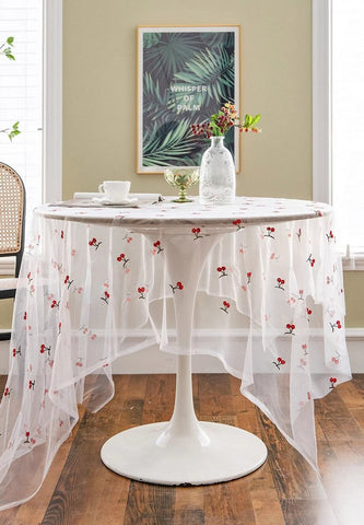Extra Large Rectangular Tablecloth for Oval Table, Rectangular Table Covers for Coffee Table, Cherry Lace Tablecloths, Lace Embroidered Table Covers-LargePaintingArt.com