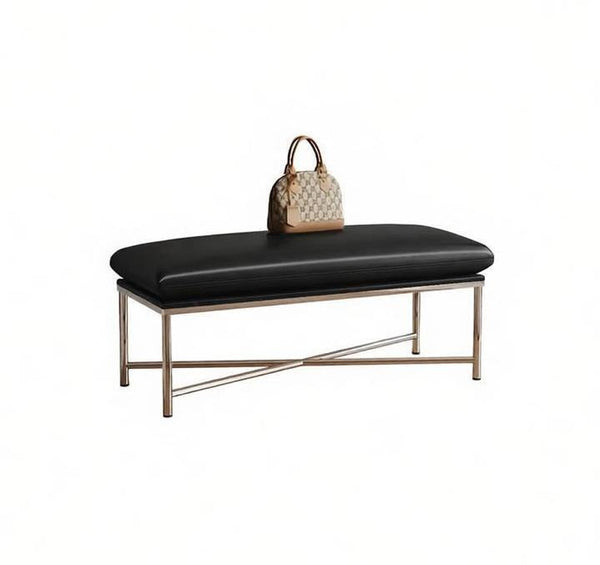 Modern Shoe Changing Ottoman, Upholstered Shoe Bench, Contemporay Bedroom Bench, Narrow Entryway Bench, Mid-Century Hall Bench, Luxury Genuine Leather Entry Bench-LargePaintingArt.com