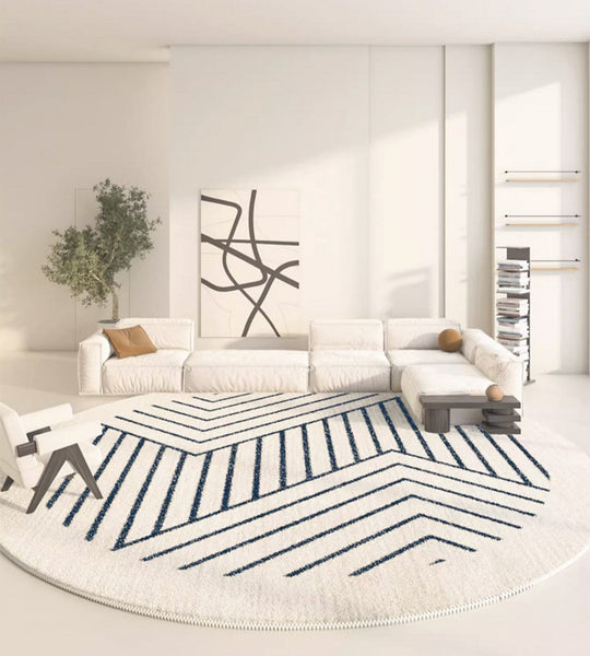 Thick Round Rugs for Dining Room, Abstract Contemporary Round Rugs for Bedroom, Geometric Modern Rug Ideas for Living Room-LargePaintingArt.com