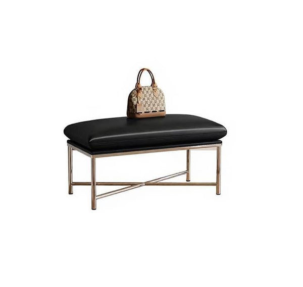 Modern Shoe Changing Ottoman, Upholstered Shoe Bench, Contemporay Bedroom Bench, Narrow Entryway Bench, Mid-Century Hall Bench, Luxury Genuine Leather Entry Bench-LargePaintingArt.com