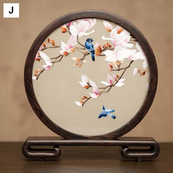 Exclusive Business Present, Flower and Bird Embroidered Decor, Unique Birthday Gift, Traditional Chinese Suzhou Embroidery Ornament, Premium Souvenir-LargePaintingArt.com