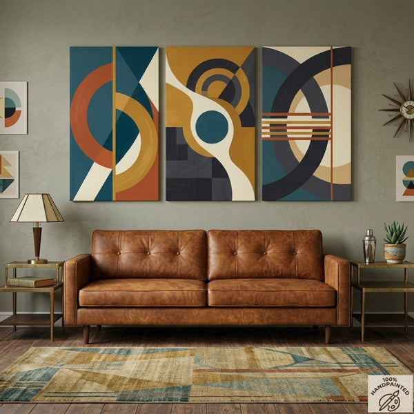Geometric Abstract Paintings, Multi Panel Canvas Art, Extra Large Group Paintings for Living Room, Hand Painted Artwork-LargePaintingArt.com