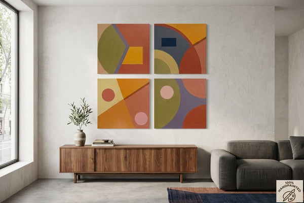 Modern Paintings for Mid Century Living Room, Multi Panel Canvas Paintings, Abstract Geometric Art