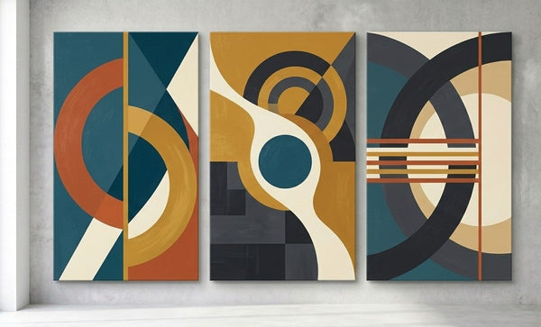 Geometric Abstract Paintings, Multi Panel Canvas Art, Extra Large Group Paintings for Living Room, Hand Painted Artwork-LargePaintingArt.com