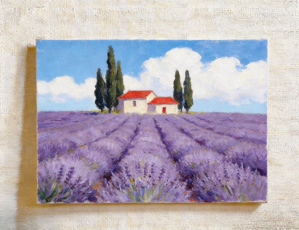 Original Landscape Paintings, Sunny Lavender Village View, Small Canvas Wall Art Paintings, Buy Original Oil Paintings Online, Hand Painted Canvas Art-LargePaintingArt.com