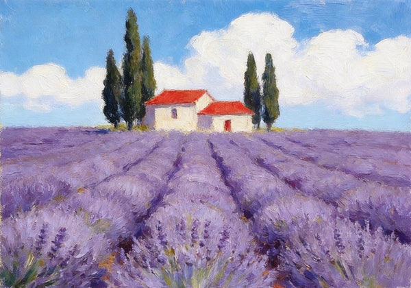 Original Landscape Paintings, Sunny Lavender Village View, Small Canvas Wall Art Paintings, Buy Original Oil Paintings Online, Hand Painted Canvas Art-LargePaintingArt.com
