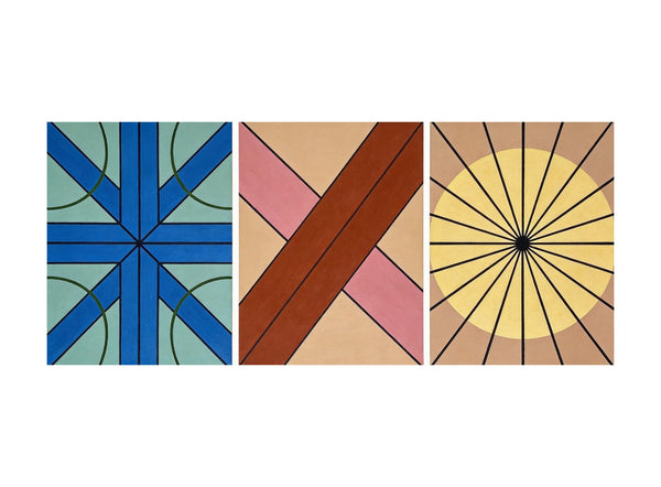 Modern Paintings for Mid Century Living Room, Multi Panel Canvas Paintings, Abstract Geometric Art-LargePaintingArt.com