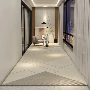 Extra Long Narrow Runner Rugs, Geometric Modern Long Hallway Runners, Long Hallway Runners, Non Slip Entryway Runner Rug Ideas, Contepmorary Runner Rugs-LargePaintingArt.com