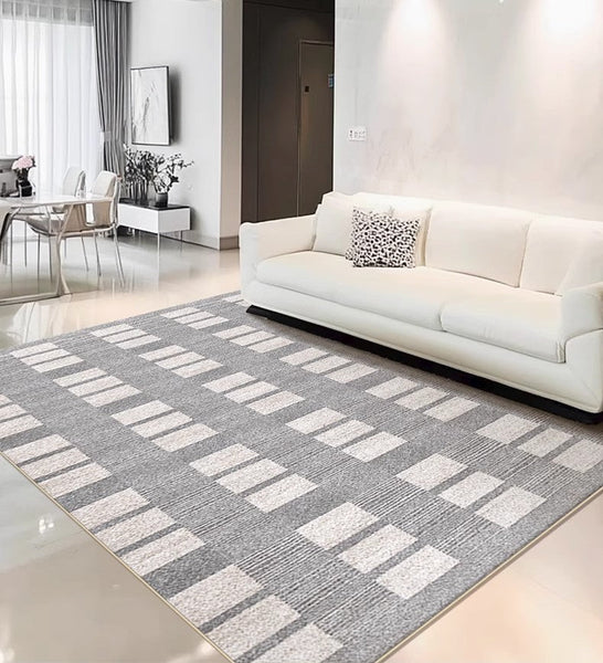 Dining Room Floor Rug, Large Gray Floor Rugs for Living Room, Modern Floor Rugs for Bedroom, Extra Large Geometric Modern Rugs for Office-LargePaintingArt.com