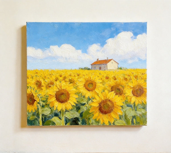 Blooming Sunflowers, Flower Field Painting, Hand Painted Canvas Art, Small Canvas Artwork, Original Landscape Paintings, Buy Small Paintings Online-LargePaintingArt.com
