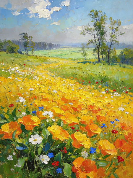 Floral Symphony in the Spring Valley, Landscape Oil Paintings, Original Small Paintings on Canvas, Heavy Texture Oil Paintings, On Canvas Small Paintings, Hand Painted Canvas Art-LargePaintingArt.com