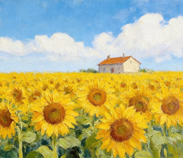 Blooming Sunflowers, Flower Field Painting, Hand Painted Canvas Art, Small Canvas Artwork, Original Landscape Paintings, Buy Small Paintings Online-LargePaintingArt.com