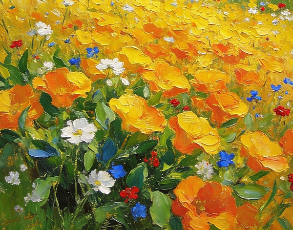 Floral Symphony in the Spring Valley, Landscape Oil Paintings, Original Small Paintings on Canvas, Heavy Texture Oil Paintings, On Canvas Small Paintings, Hand Painted Canvas Art-LargePaintingArt.com