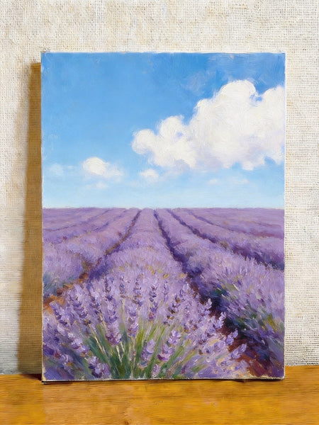 Sunny Lavender Farm View, Small Canvas Wall Art Paintings, Original Landscape Paintings, Buy Original Oil Paintings Online, Hand Painted Canvas Art-LargePaintingArt.com