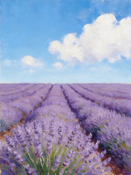 Sunny Lavender Farm View, Small Canvas Wall Art Paintings, Original Landscape Paintings, Buy Original Oil Paintings Online, Hand Painted Canvas Art-LargePaintingArt.com
