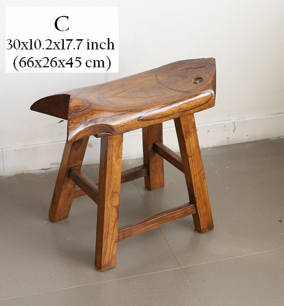 Solid Wood low Stool, Creative Shoe-changing Stool, Handmade Vintage Old Elm Wood Stool, Children's Wooden Stool, Sofa Stool, Dining Table Stool-LargePaintingArt.com